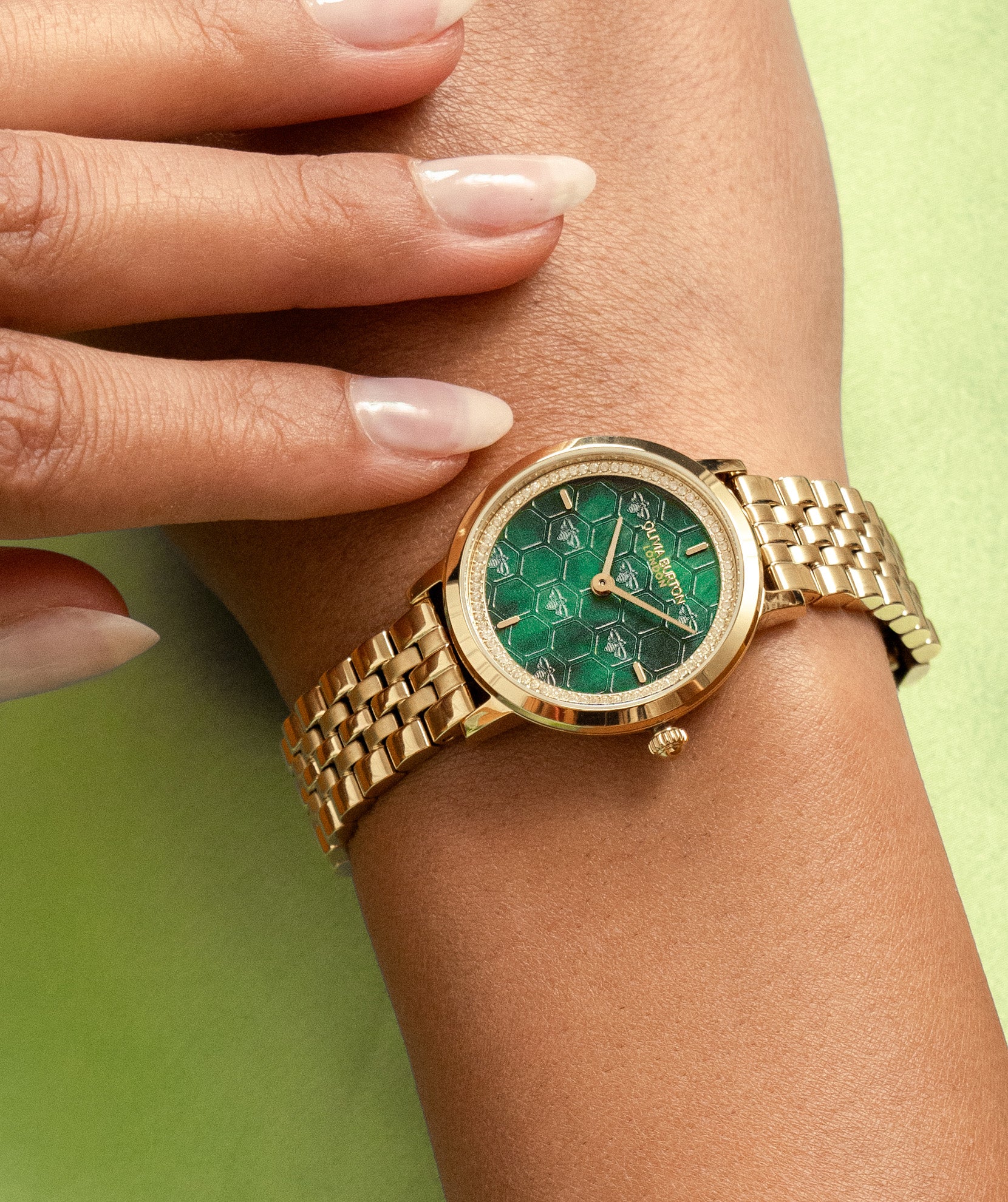 Signature 28mm Honeycomb Ultra Slim Forest Green & Gold Bracelet Watch - Image 5