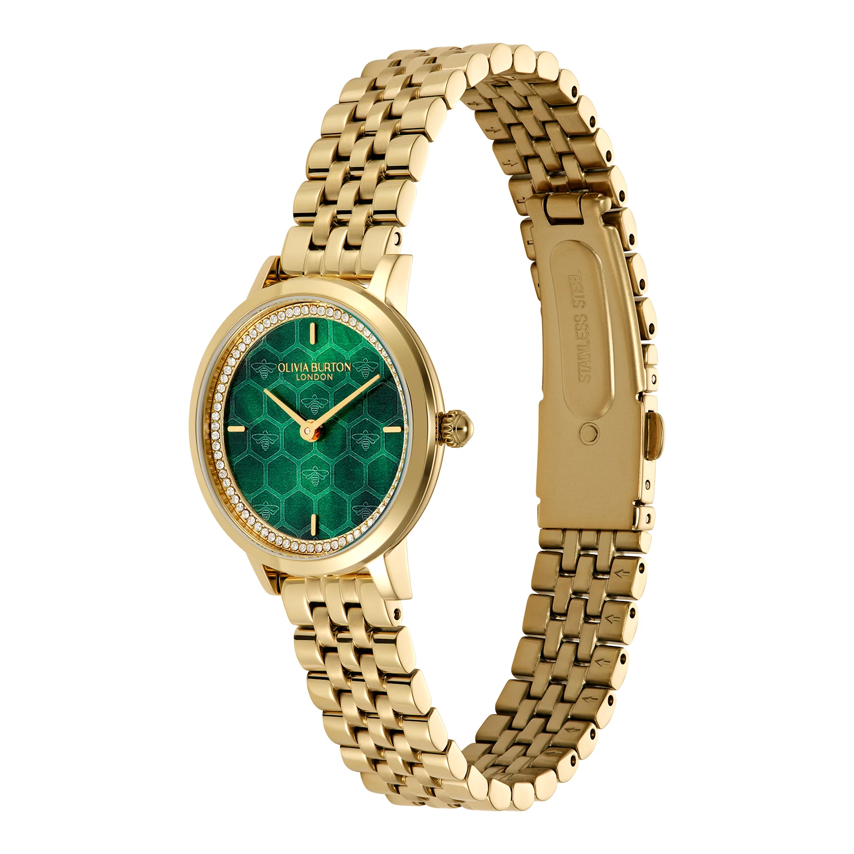 Signature 28mm Honeycomb Ultra Slim Forest Green & Gold Bracelet Watch - Image 6