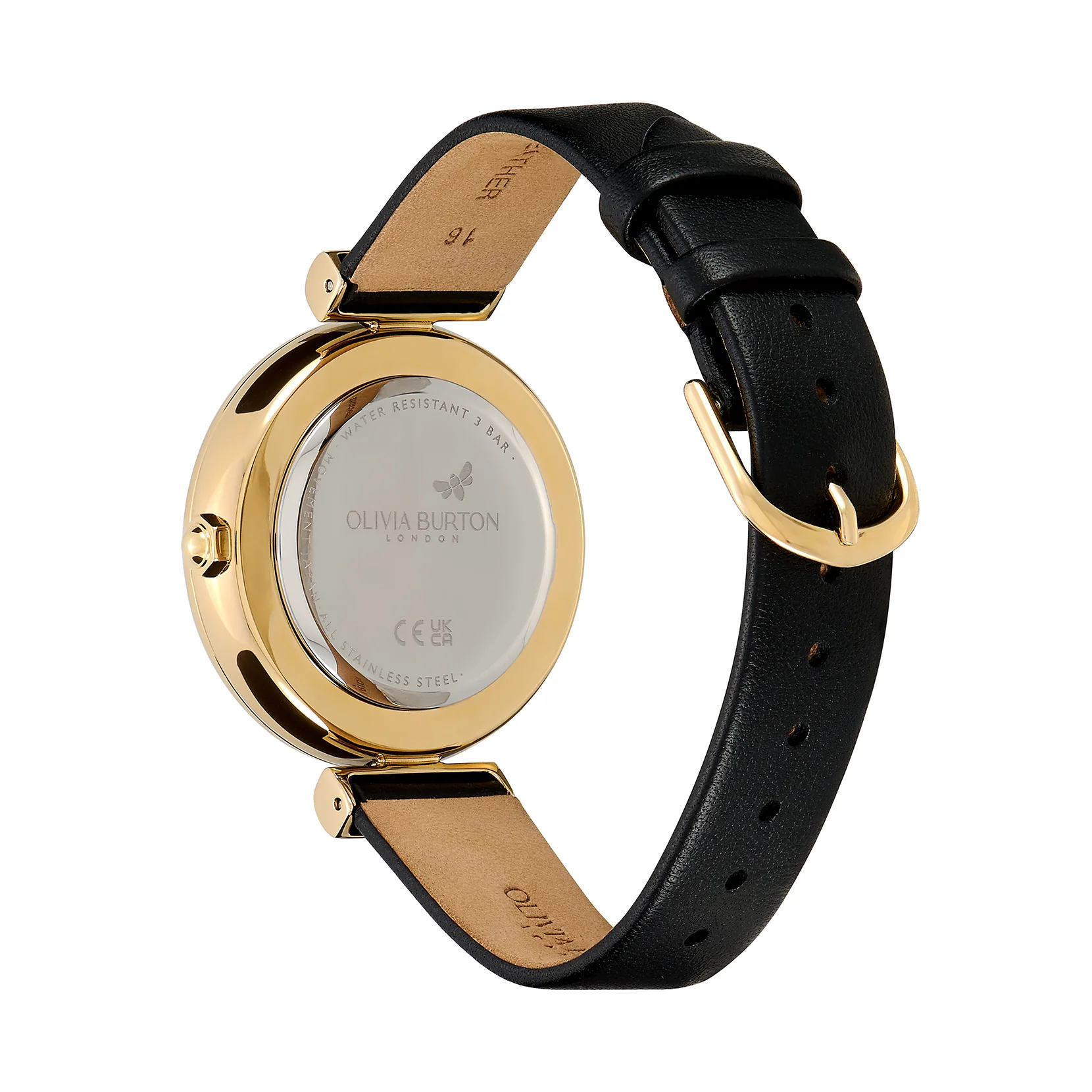 Signature 36mm Minima Bee T-Bar Gold & Black Leather Strap Watch - Image 3