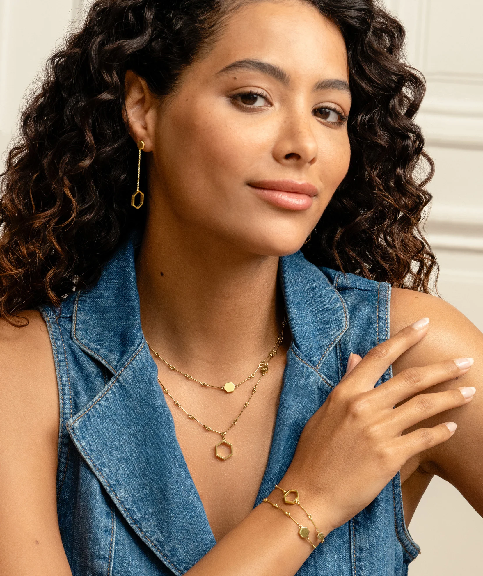 Signature Honeycomb Gold Plated Double Chain Bracelet - Image 2
