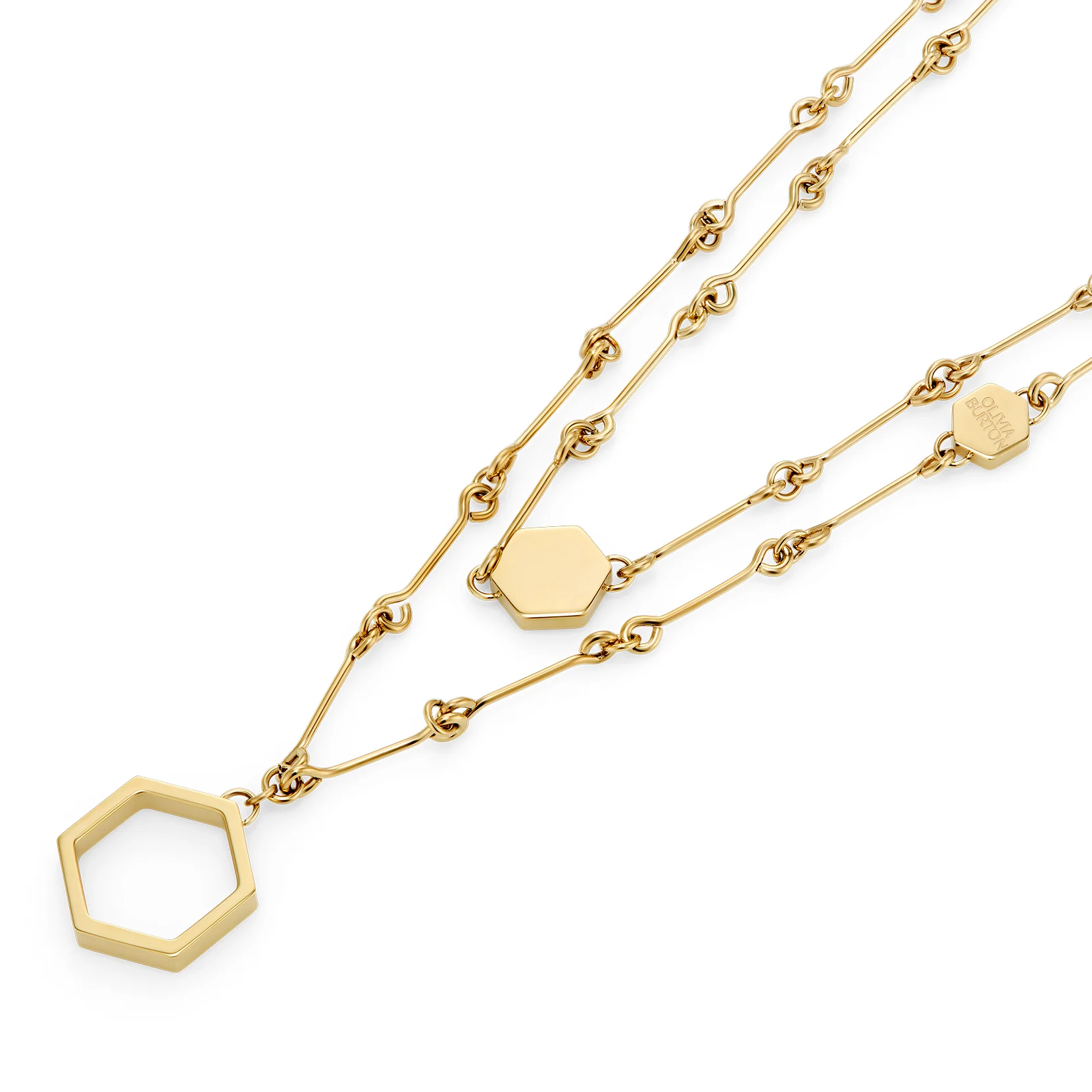 Signature Honeycomb Gold Plated Double Chain Necklace - Image 2