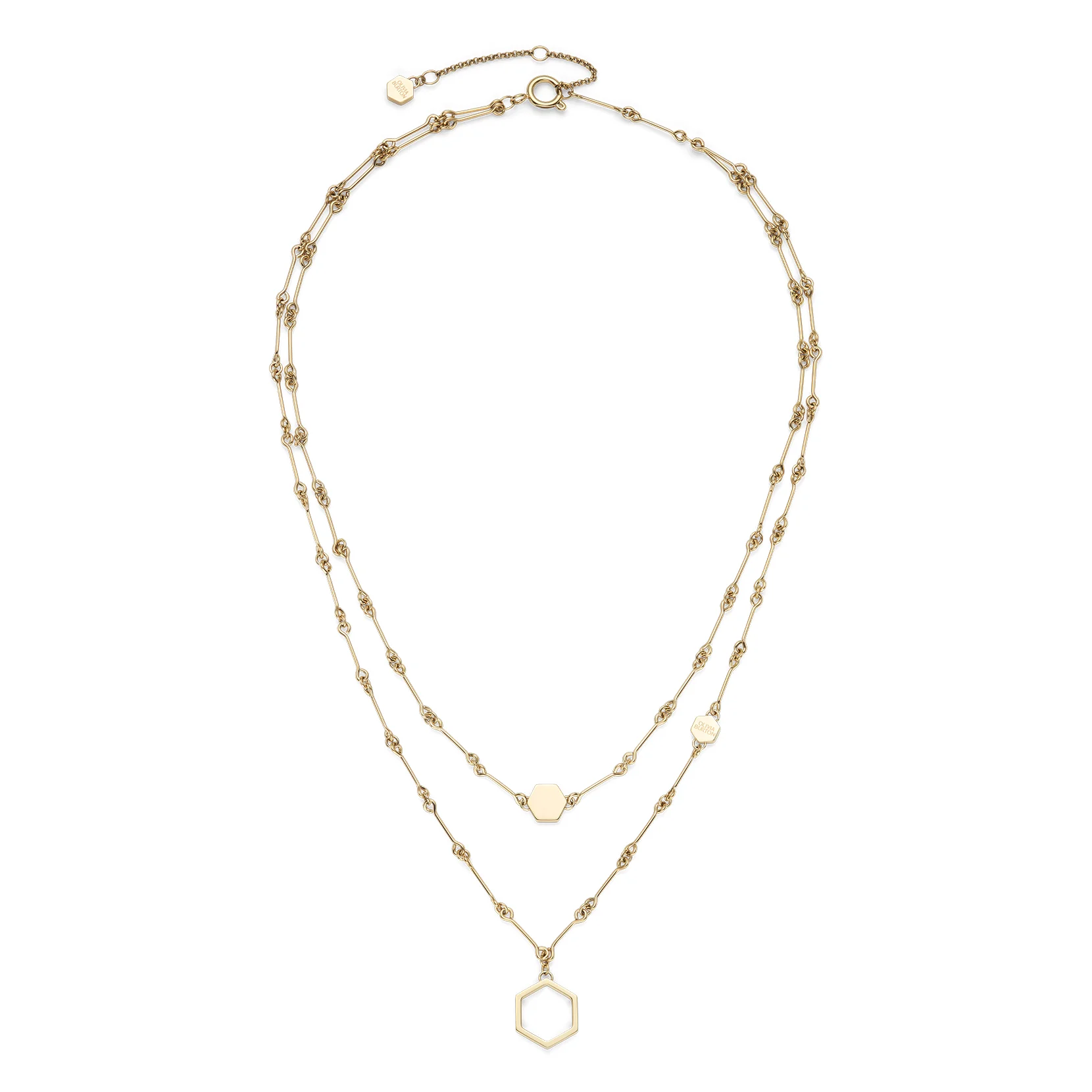 Signature Honeycomb Gold Plated Double Chain Necklace - Image 4