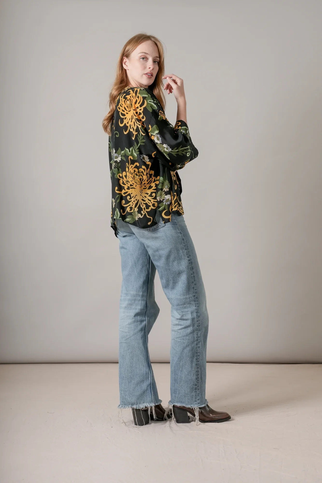 Chrysanthemum Black Crepe Kimono - Image 3