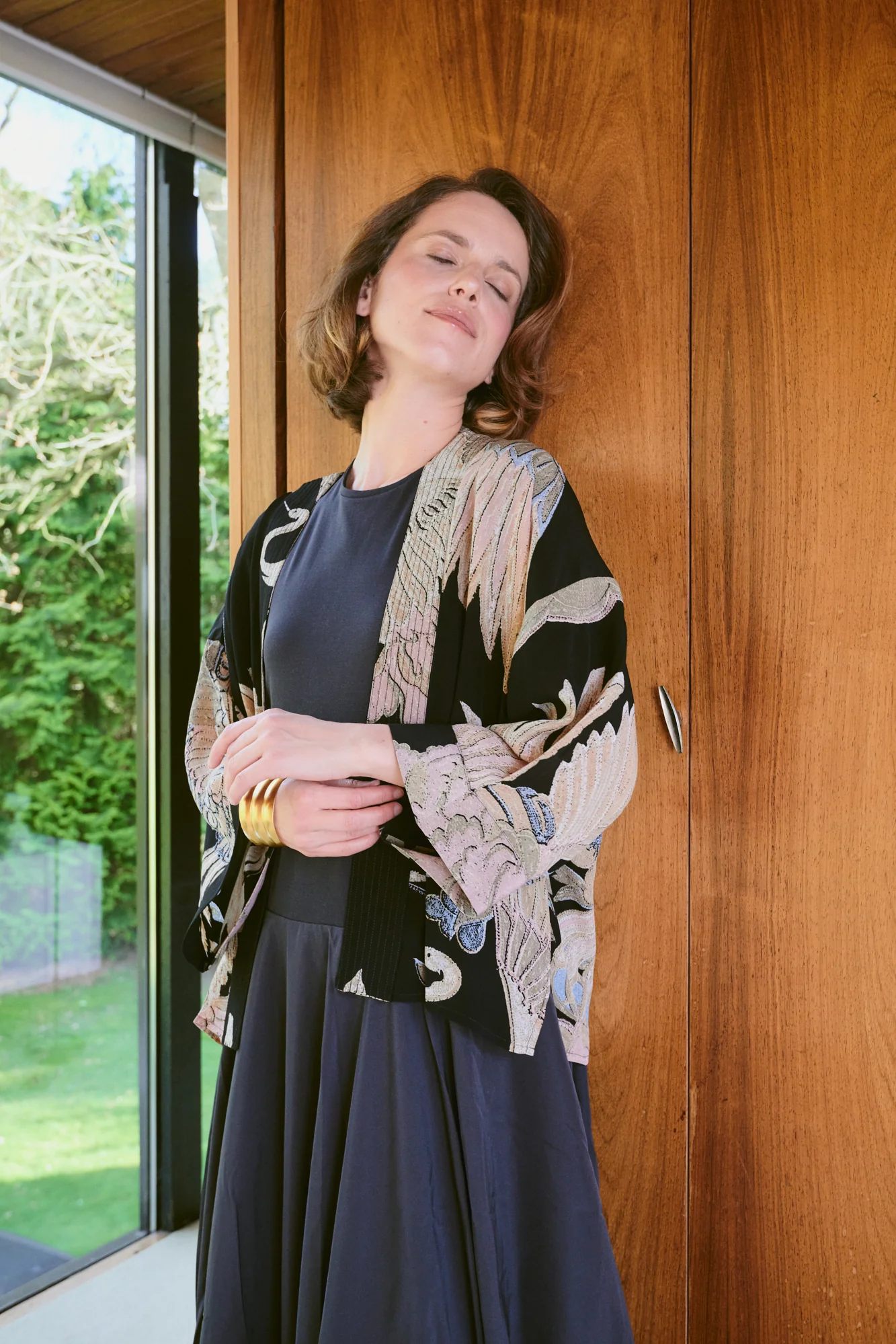 Crane Black Crepe Kimono - Image 2