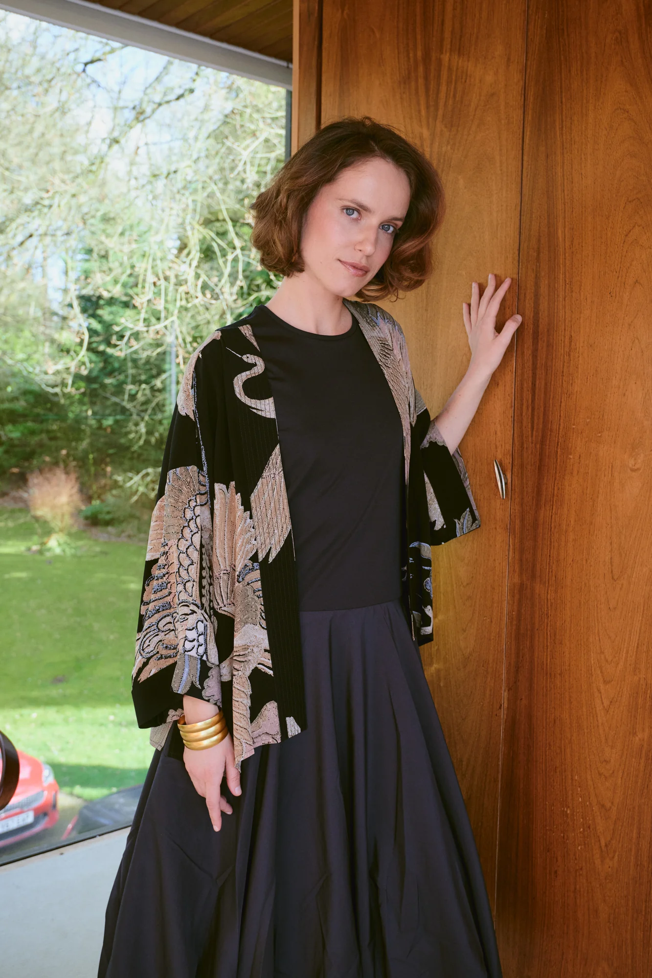 Crane Black Crepe Kimono - Image 3