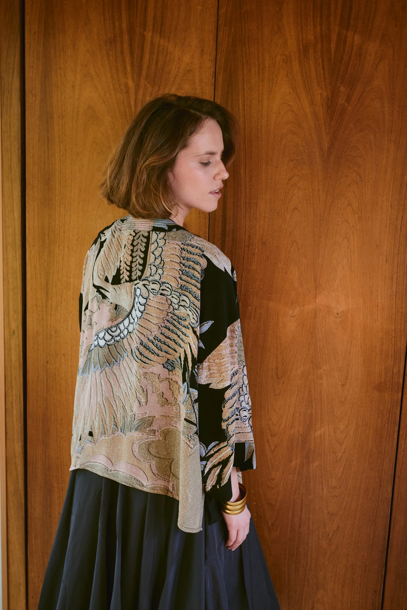 Crane Black Crepe Kimono - Image 4