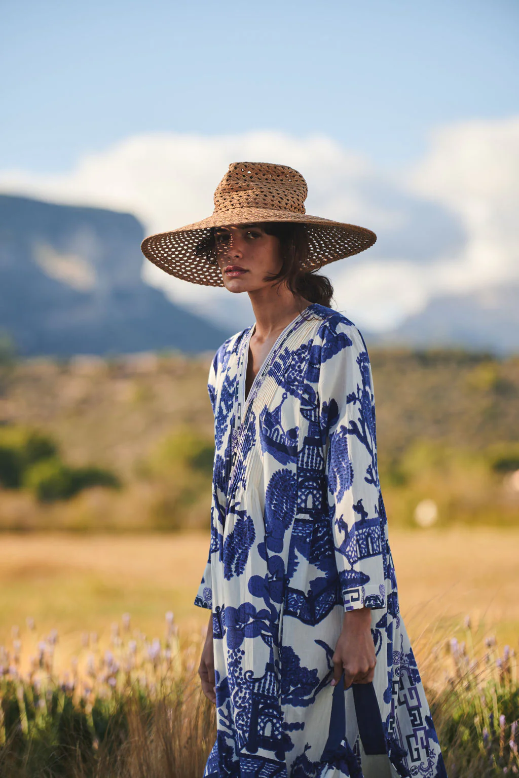 Giant Willow Blue Pinch Pleat Dress M/L
