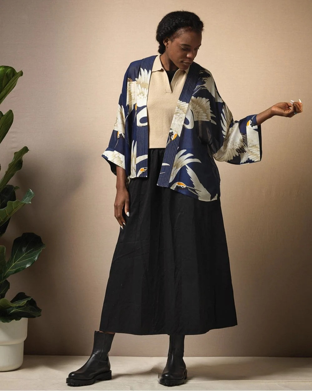 Stork Navy Kimono - Image 3
