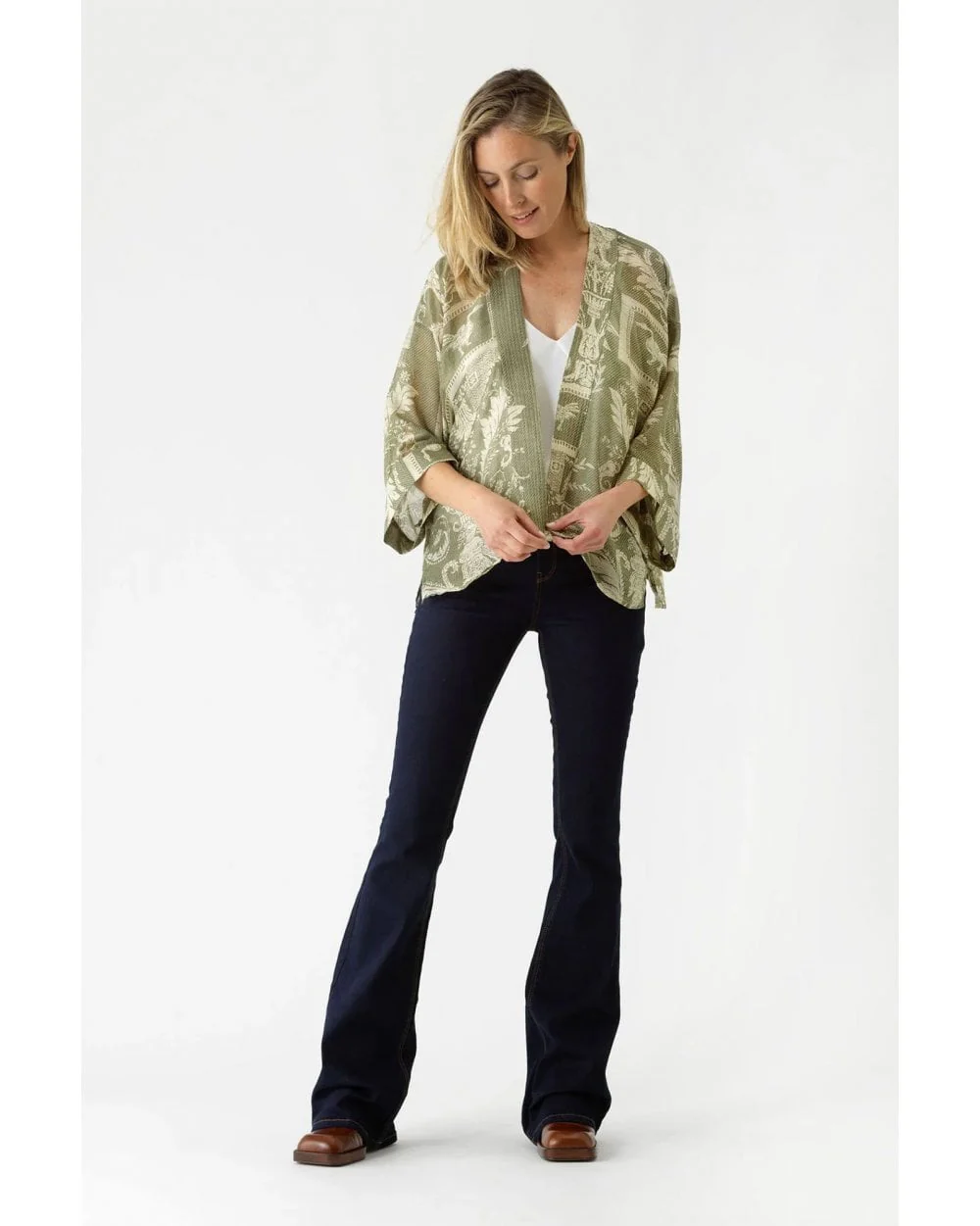 Vintage Damask Sage Kimono