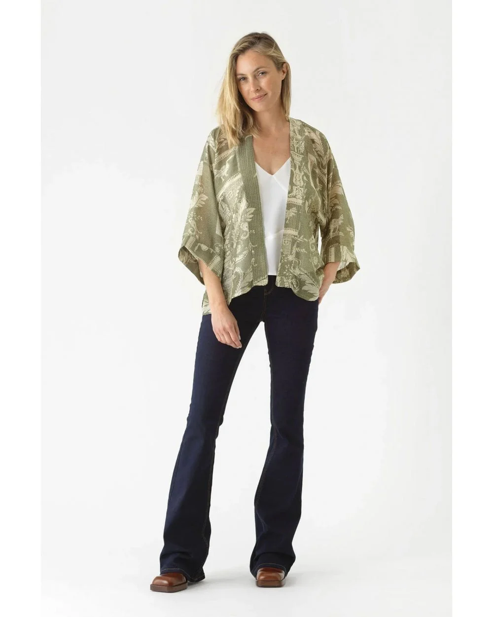 Vintage Damask Sage Kimono - Image 5