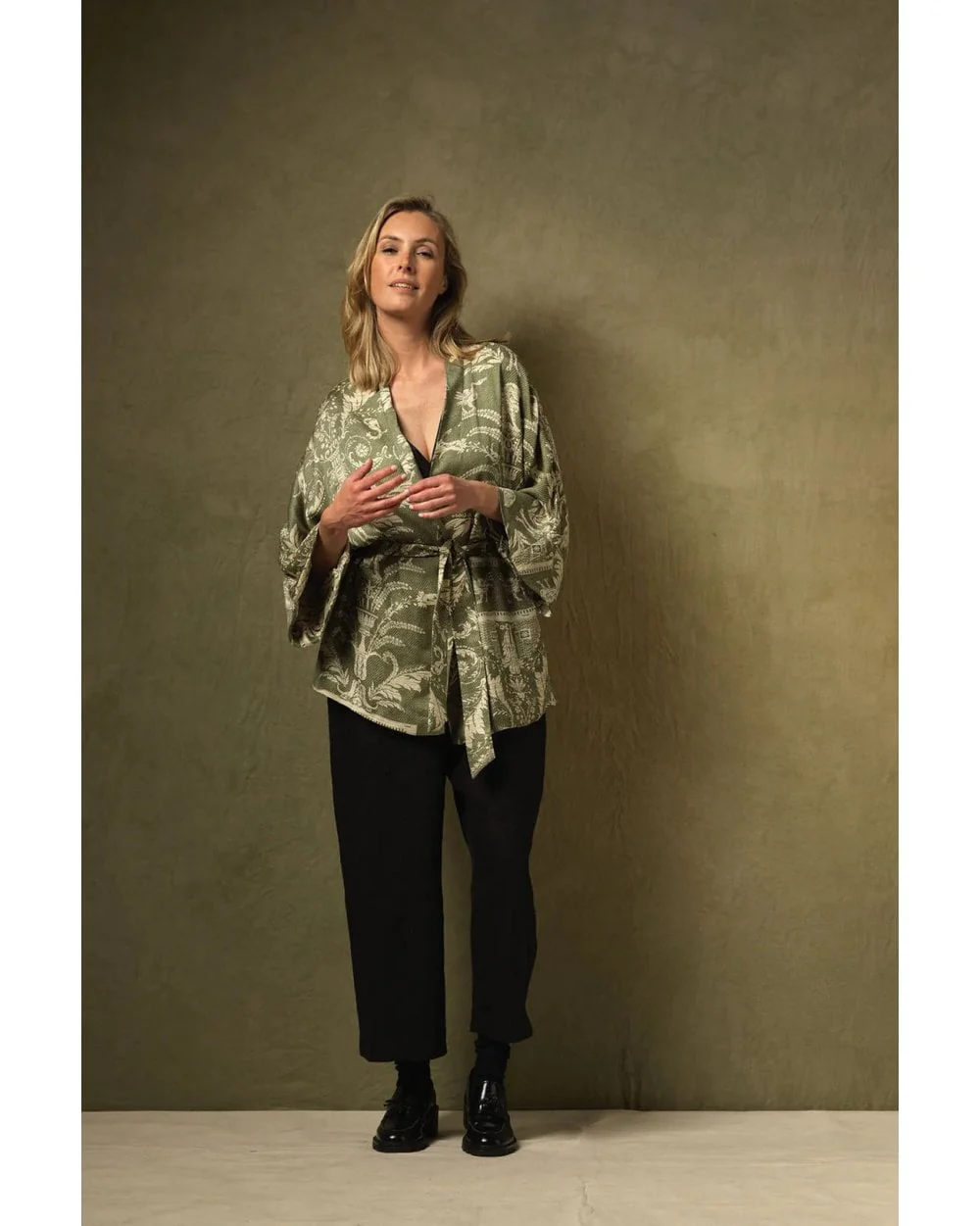 Vintage Damask Sage Wrap Jacket - Image 4