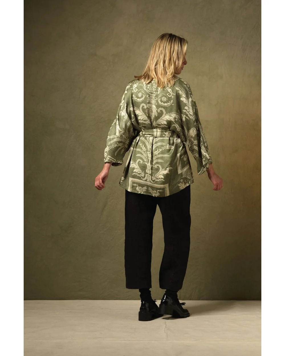 Vintage Damask Sage Wrap Jacket - Image 5