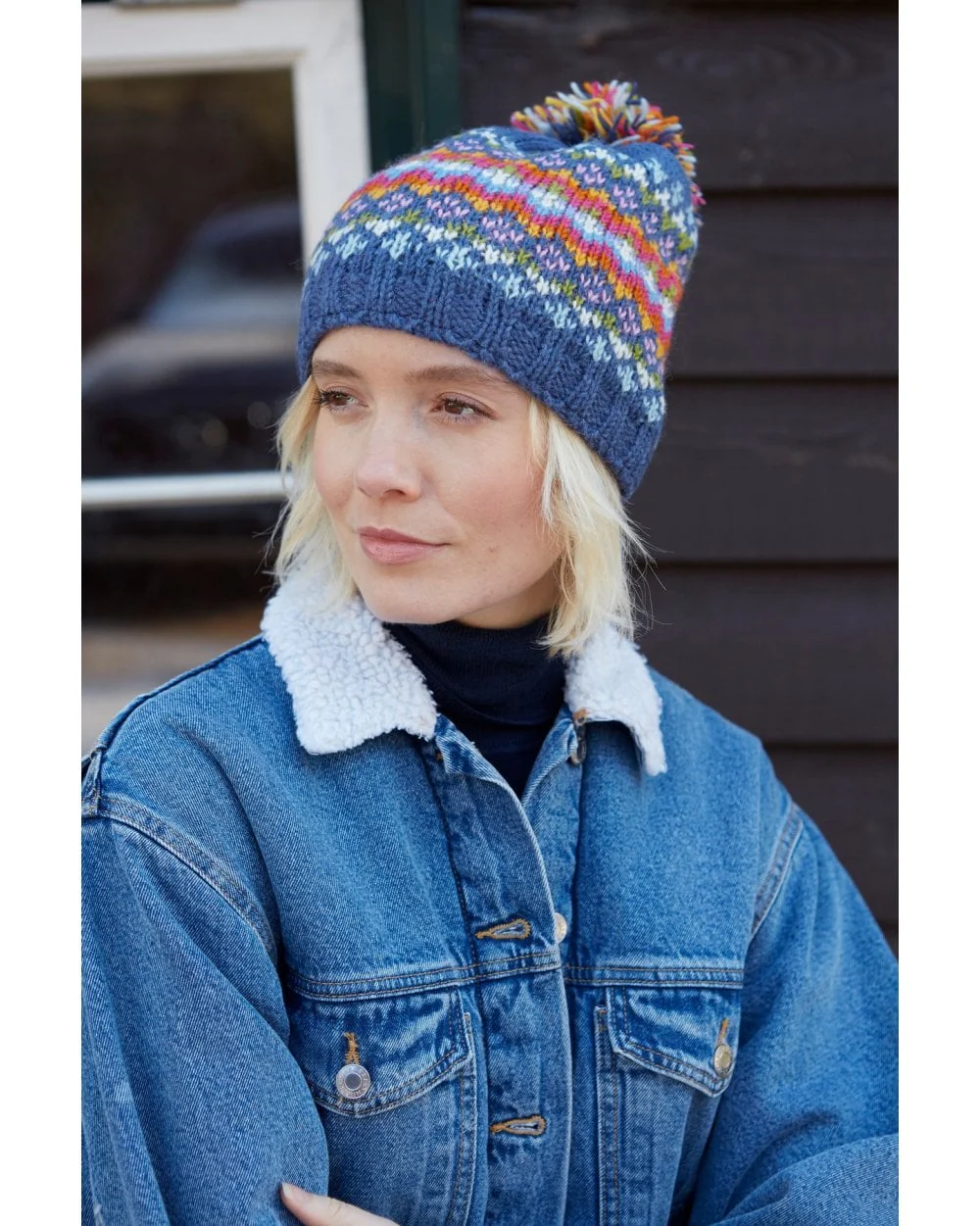 Clifden Bobble Beanie ( Fine Knit) Denim - Image 2