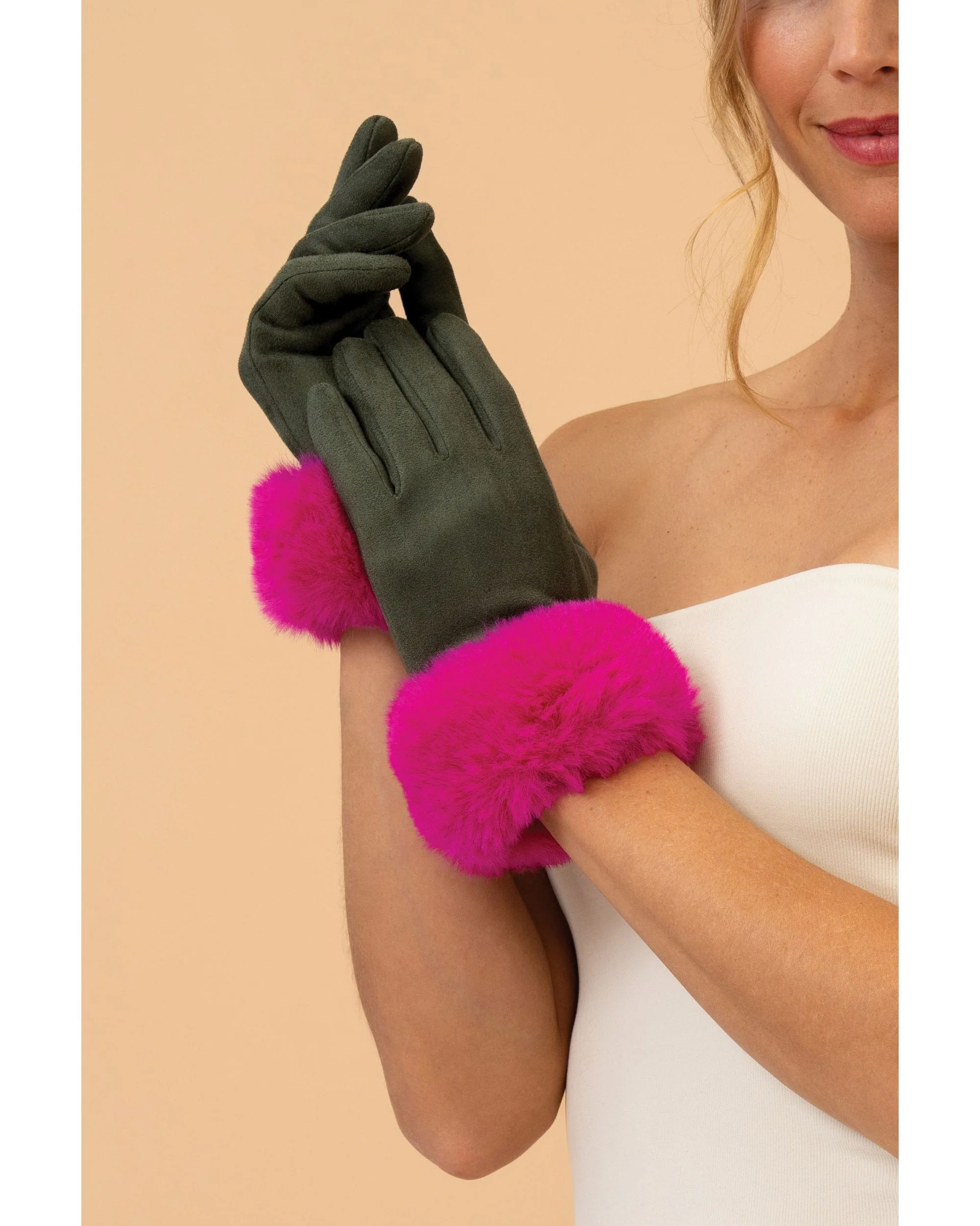 Bettina Faux Suede/Faux Fur Gloves - Image 2