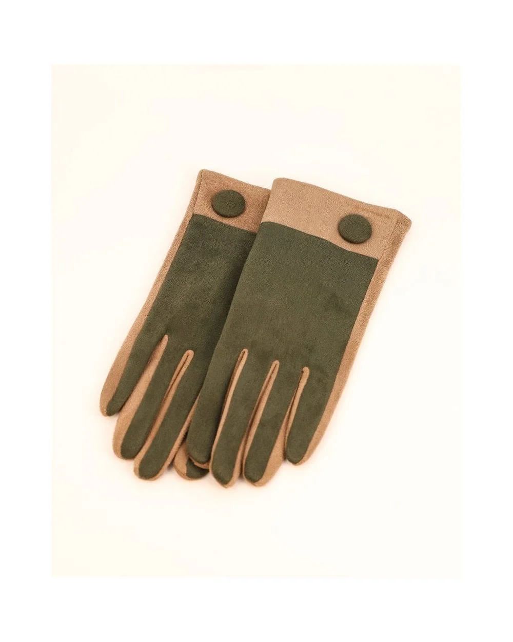 Darcy Faux Suede Gloves in Olive - Image 2