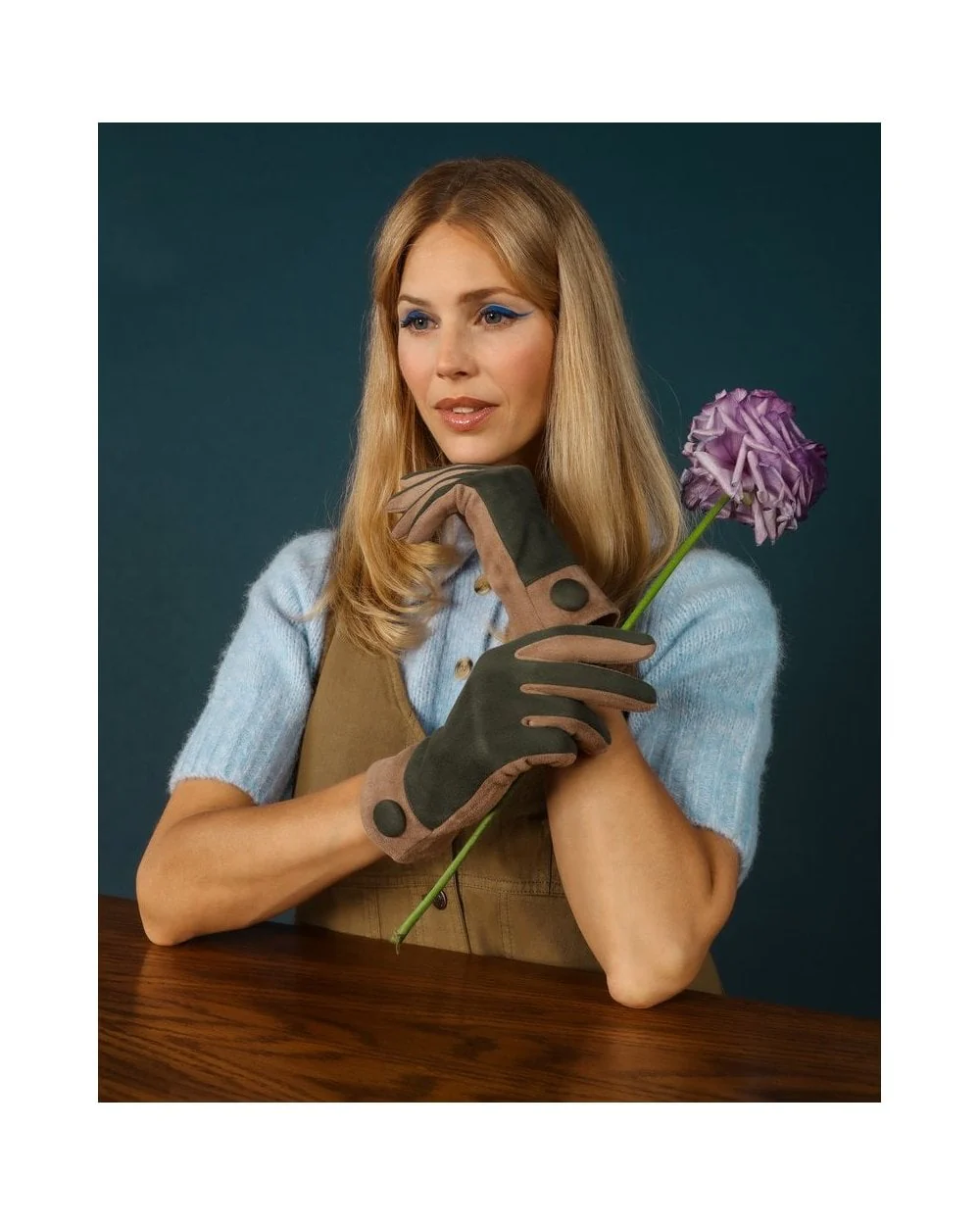 Darcy Faux Suede Gloves in Olive - Image 3