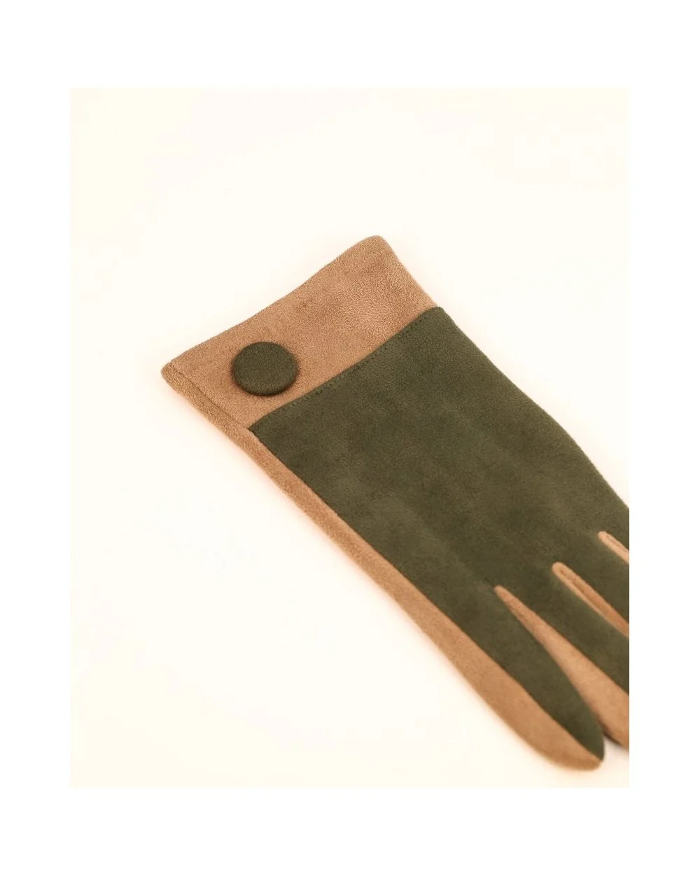 Darcy Faux Suede Gloves in Olive - Image 4
