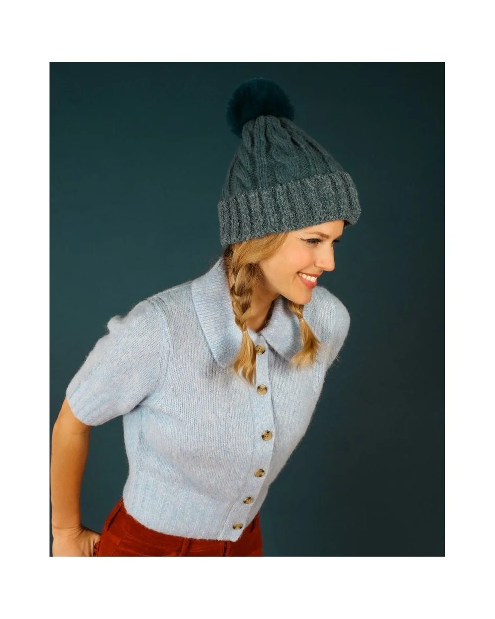 Freya Pompom Hat in Denim - Image 3