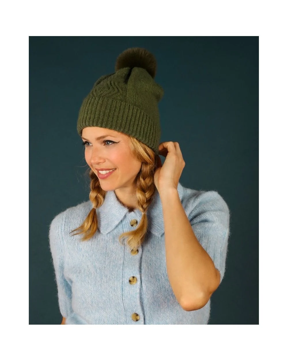 Ingrid Pompom Hat in Olive - Image 3