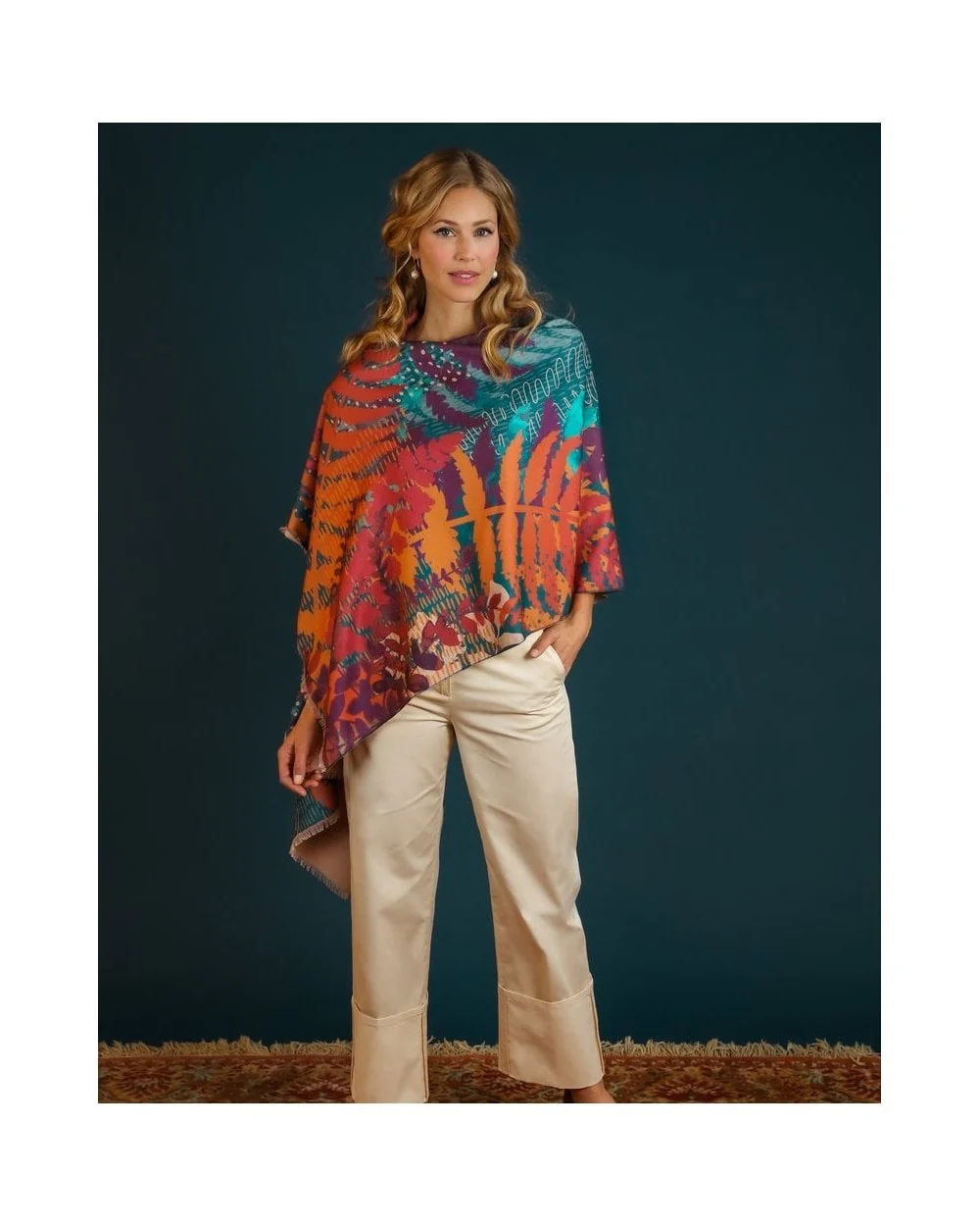 Luxurious Teal Forest Foliage Scarf - Image 3