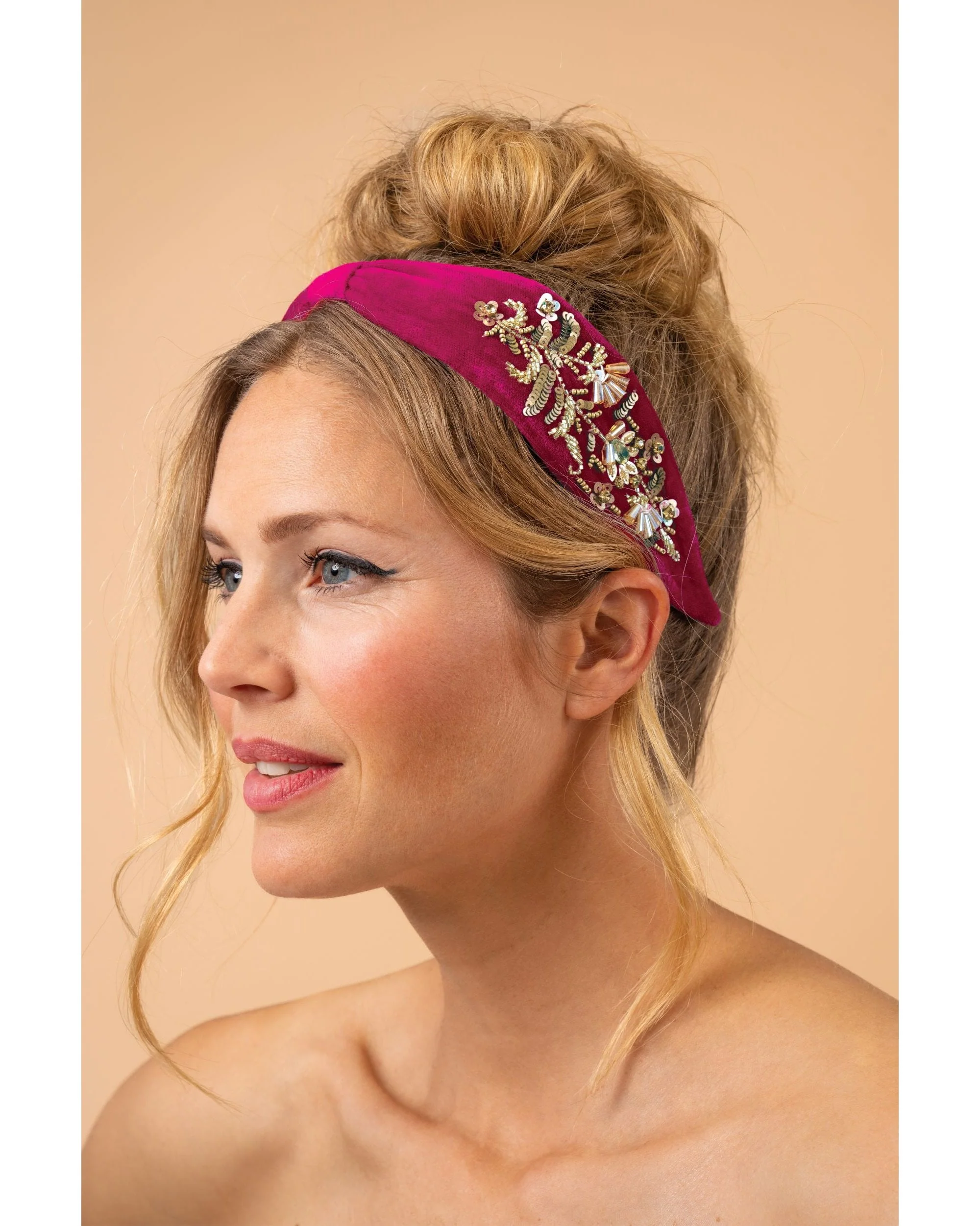 Velvet Embellished Headband - Golden Wildflowers - Image 2