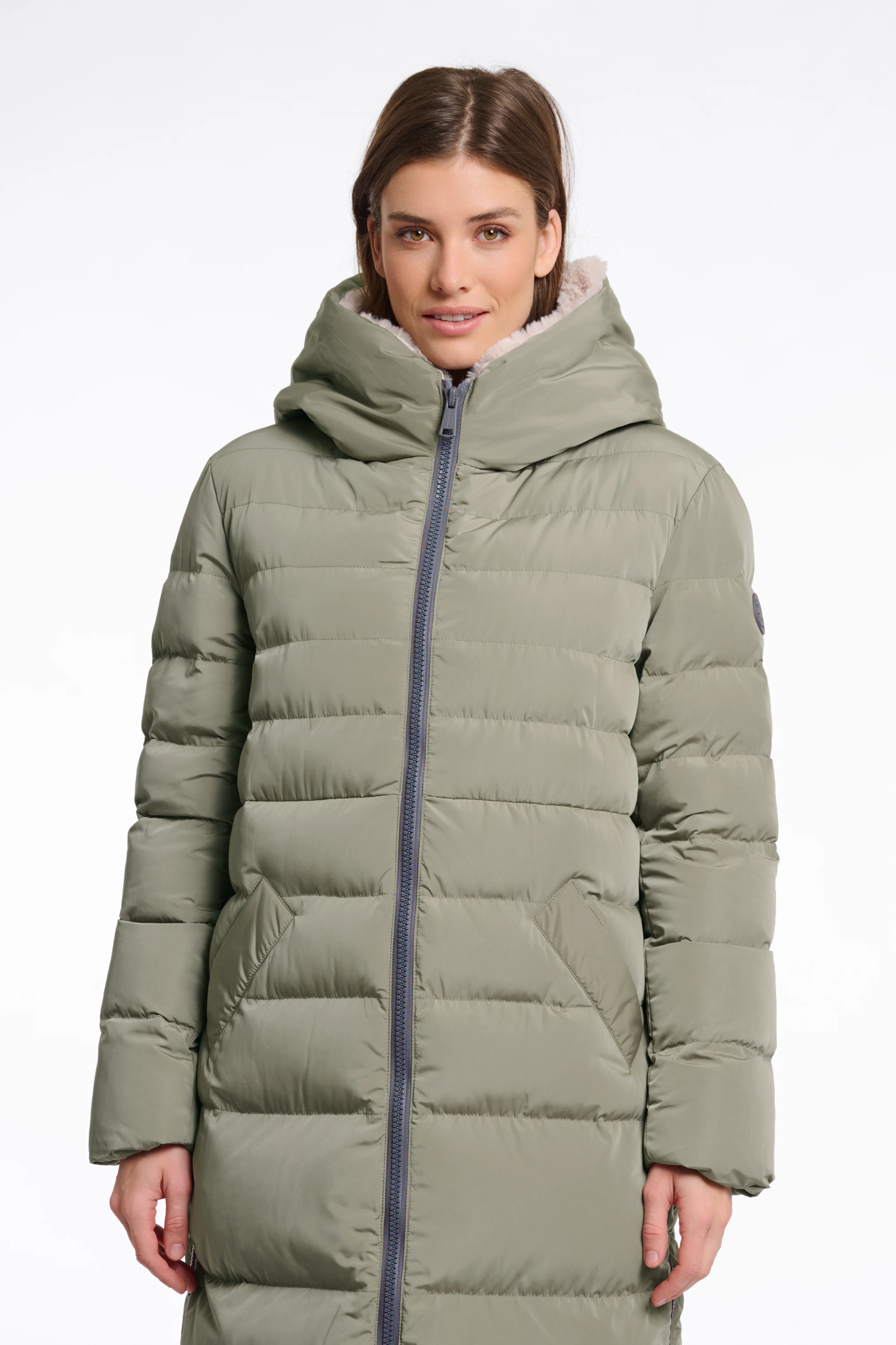 Long padded Hooded coat with faux fur - Image 3
