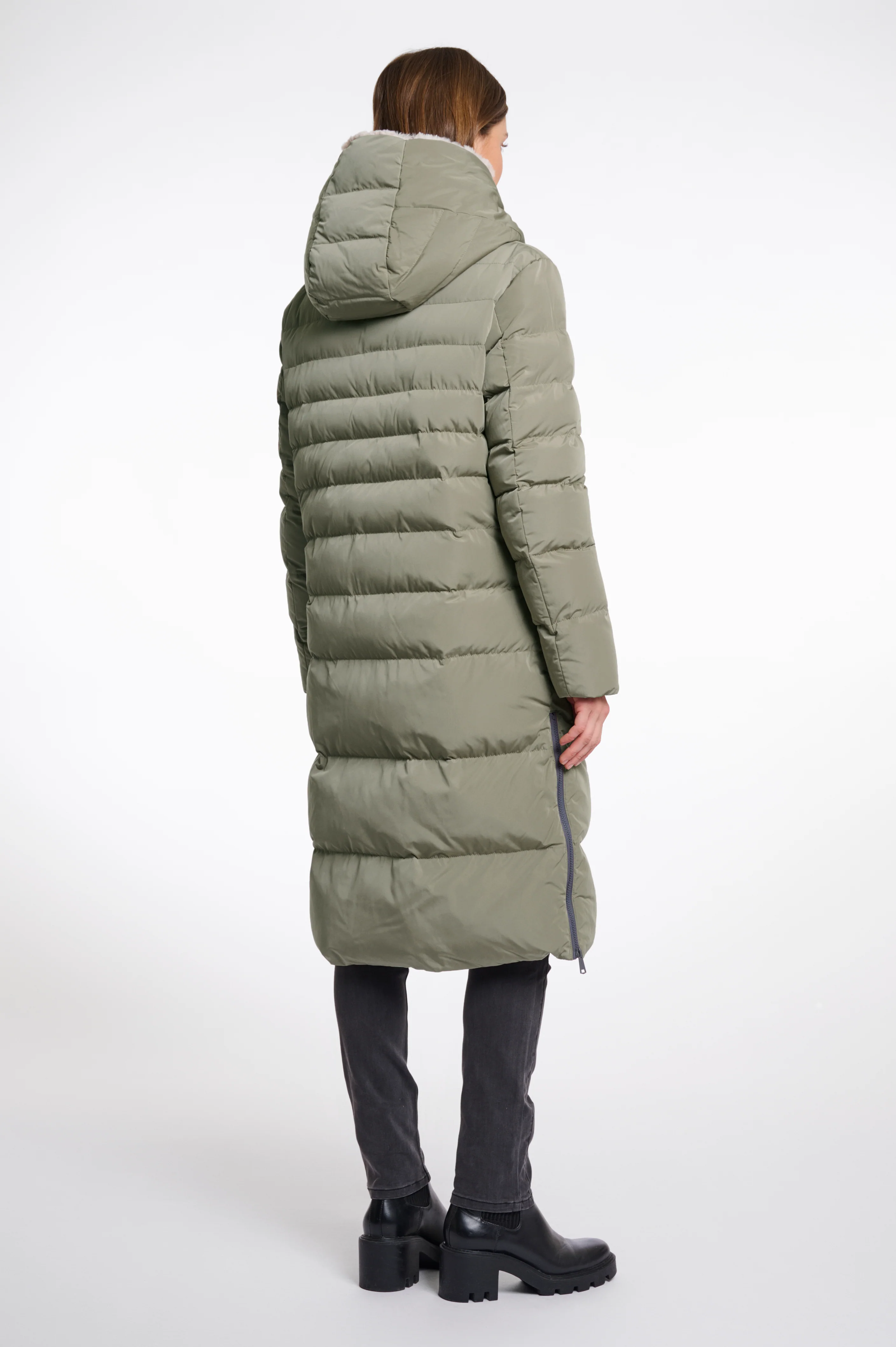 Long padded Hooded coat with faux fur - Image 5