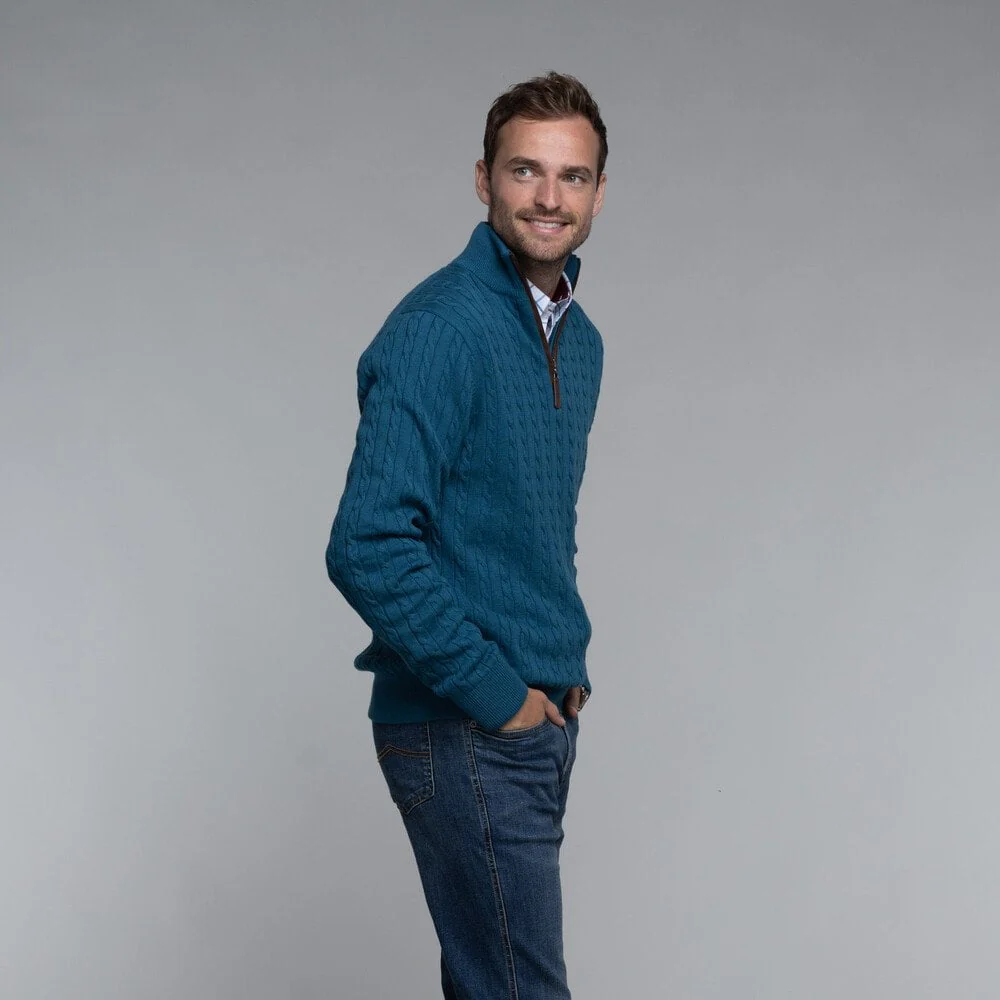 Cotton Cashmere Cable 1/4 Zip Jumper - Image 8