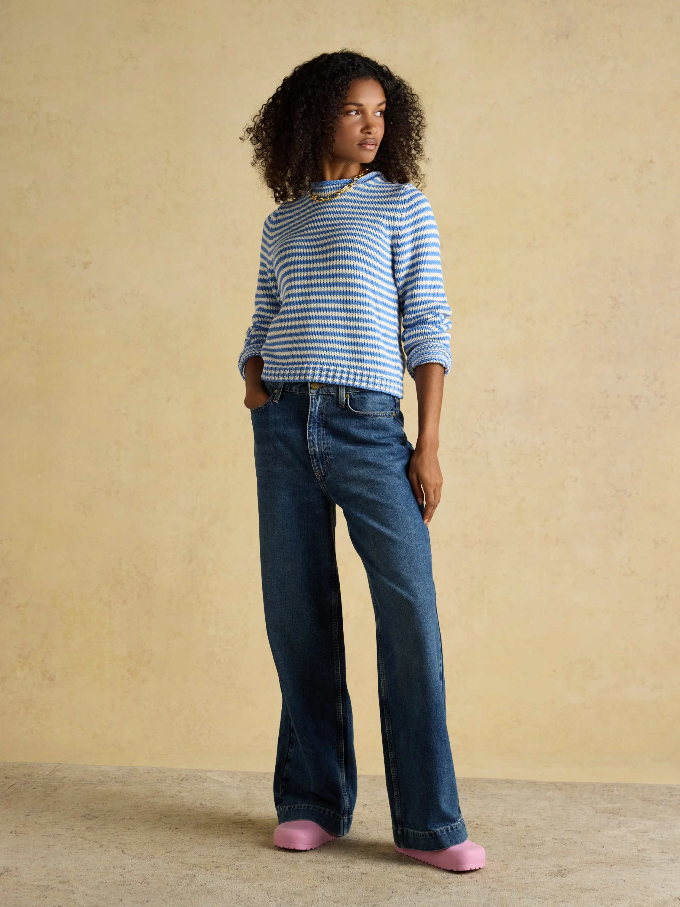 Skye - Blue & White Striped Cotton Crew Neck Jumper - Image 2