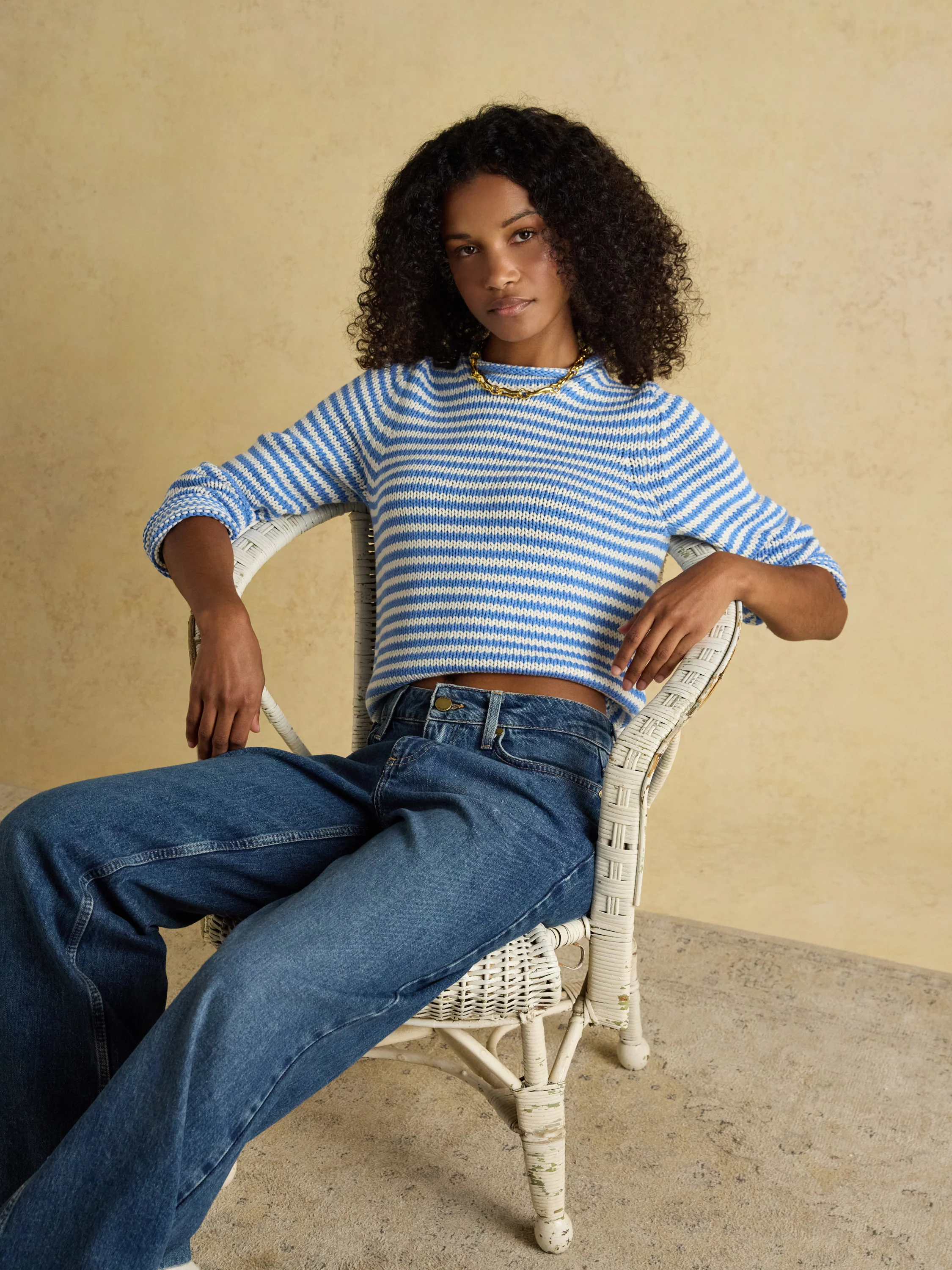 Skye - Blue & White Striped Cotton Crew Neck Jumper - Image 3