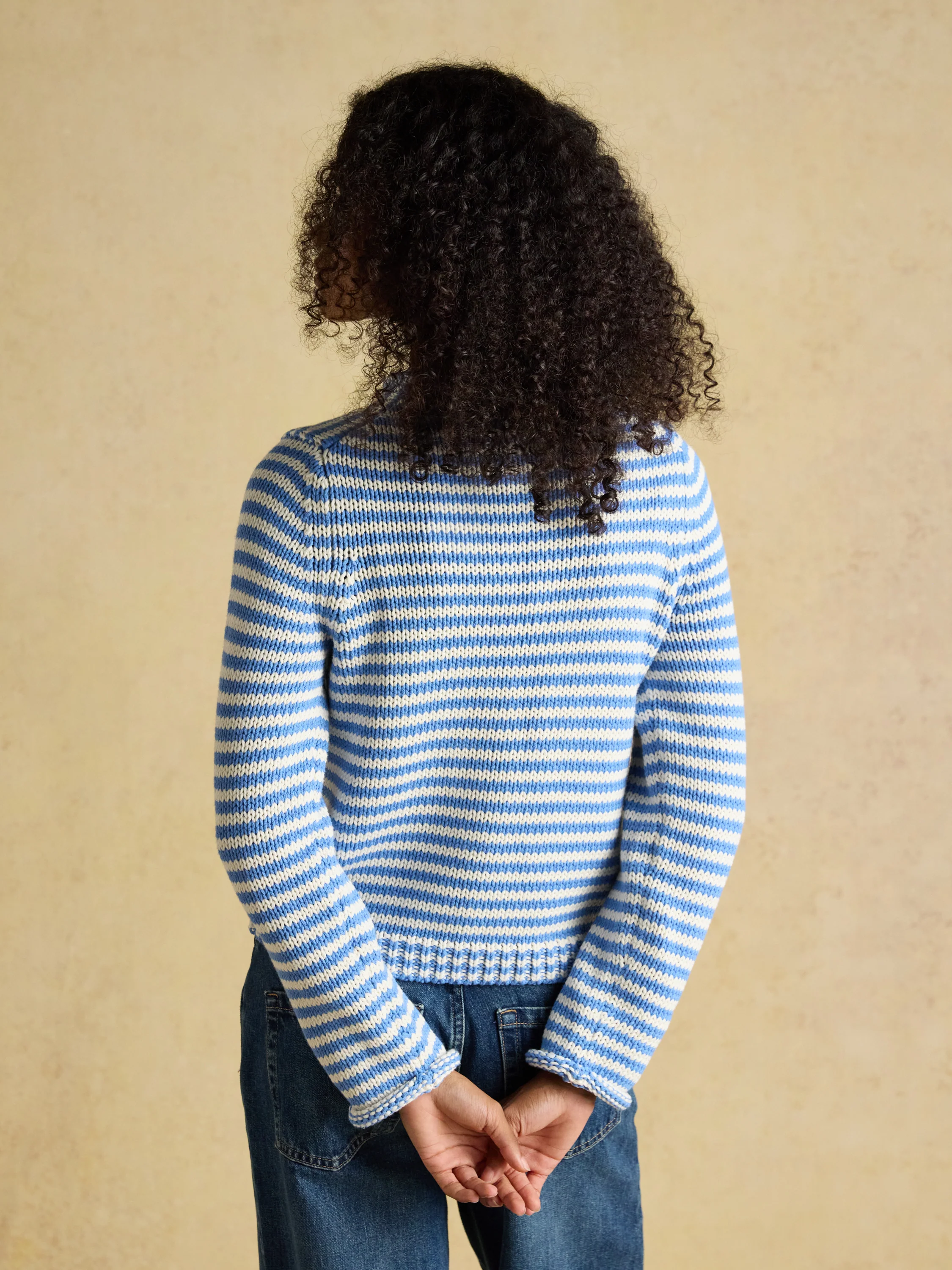 Skye - Blue & White Striped Cotton Crew Neck Jumper - Image 5