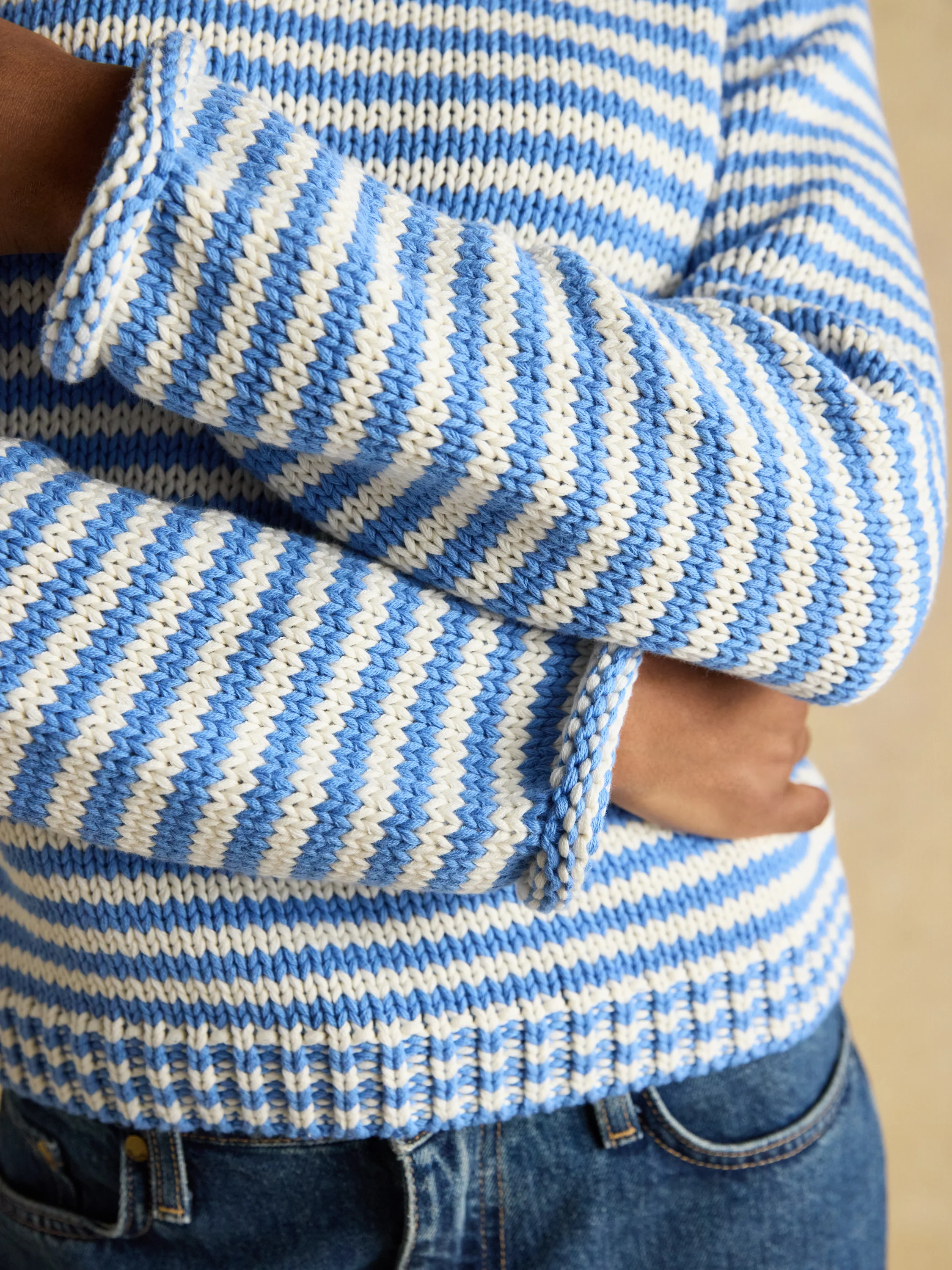 Skye - Blue & White Striped Cotton Crew Neck Jumper - Image 7