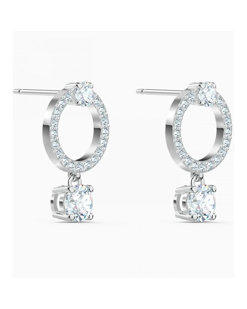 Attract Circle Pierced Earrings, White, Rhodium Plated - Image 3