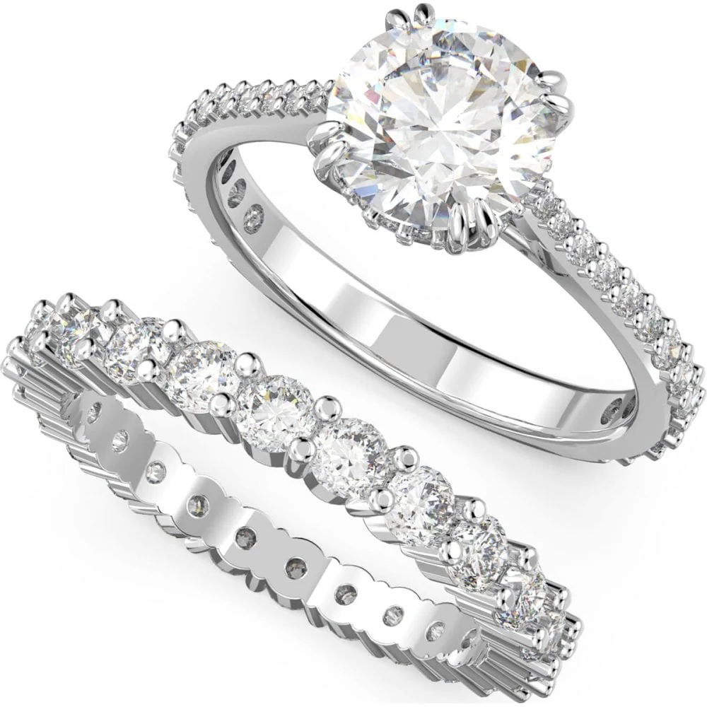 Constella ring, Set (2), Princess cut, White, Rhodium plated