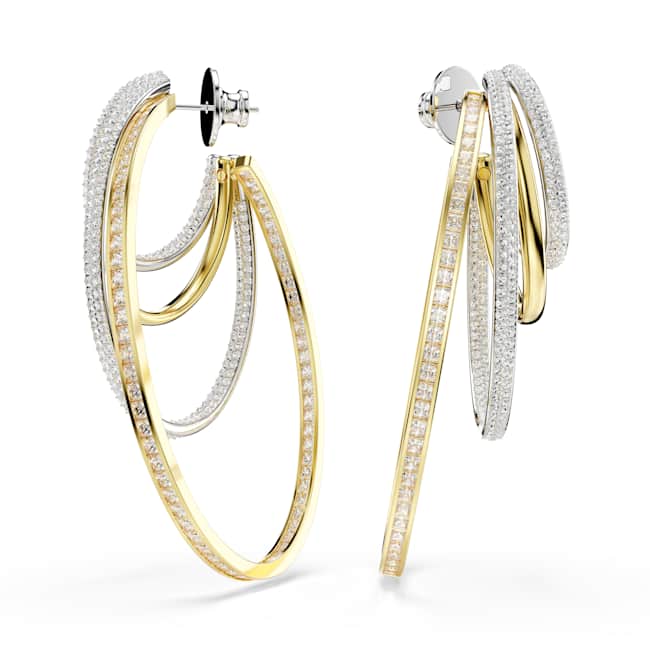 Hyperbola Hoop Earrings, Mixed Cuts, Large, White, Mixed metal finish - Image 4