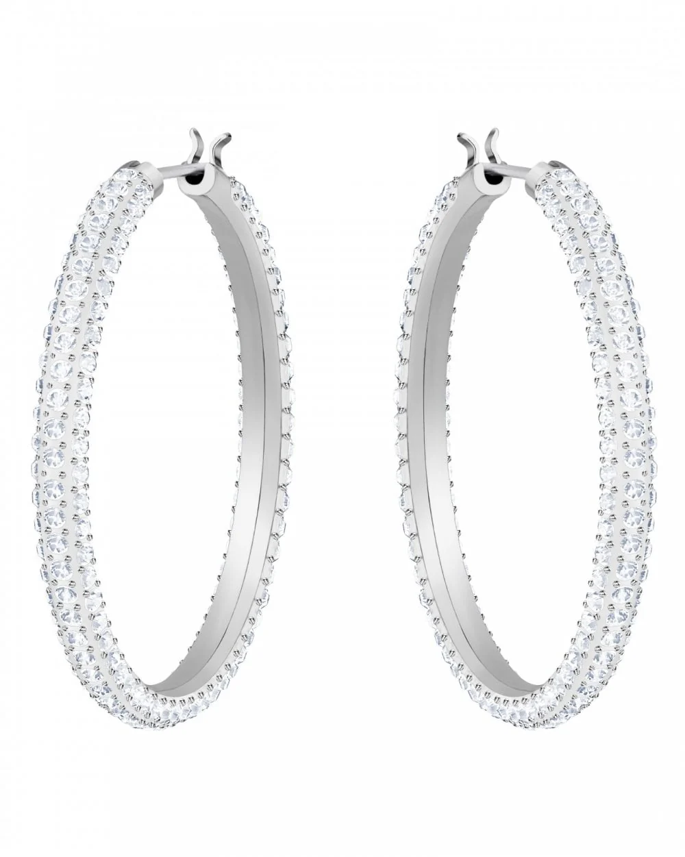 Stone Pierced Hooped Earrings in Clear Crystal and Rhodium Plate