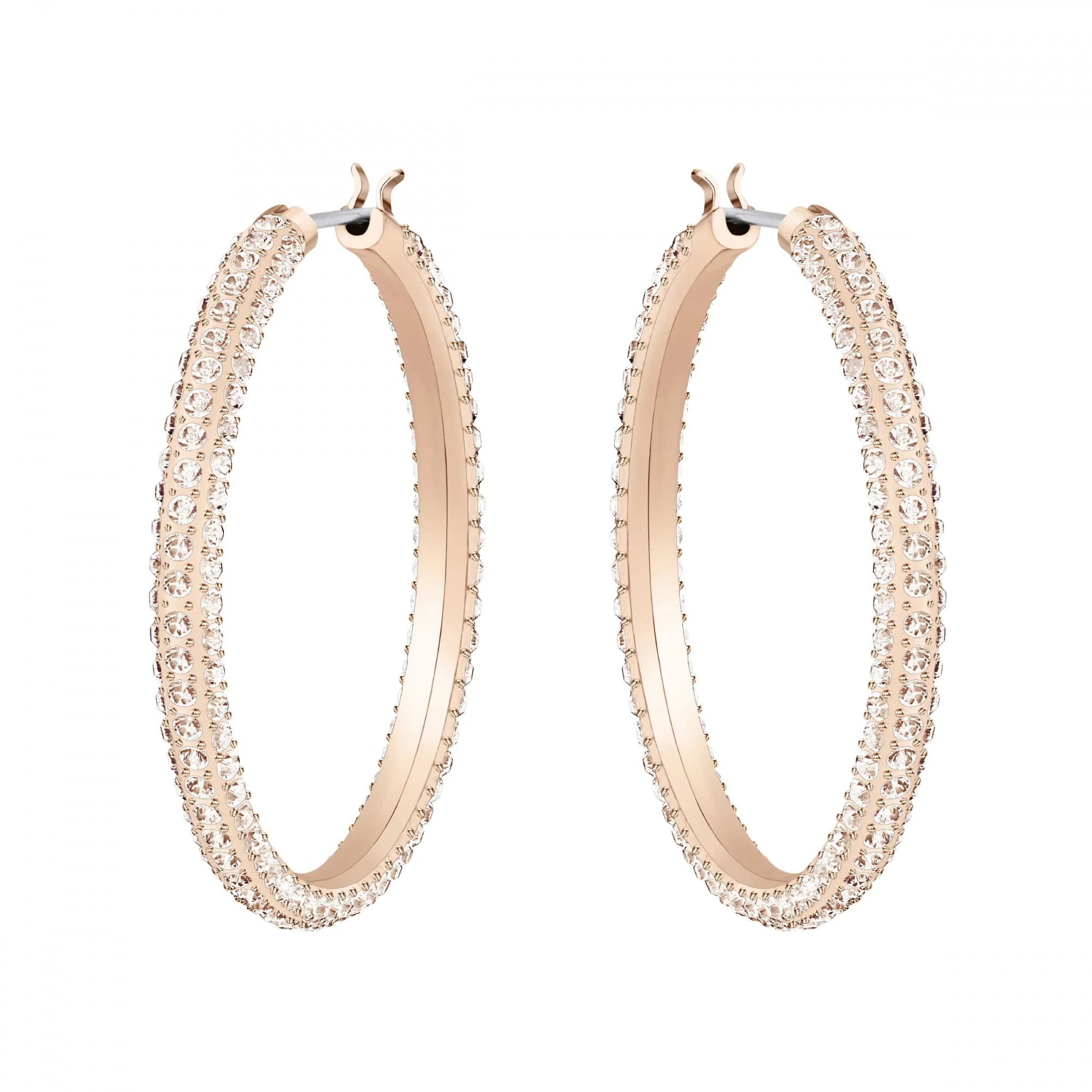 Stone Pierced Hooped Earrings in Silk Crystal and Rose Gold Plate