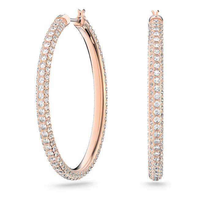 Stone Pierced Hooped Earrings in Silk Crystal and Rose Gold Plate - Image 2