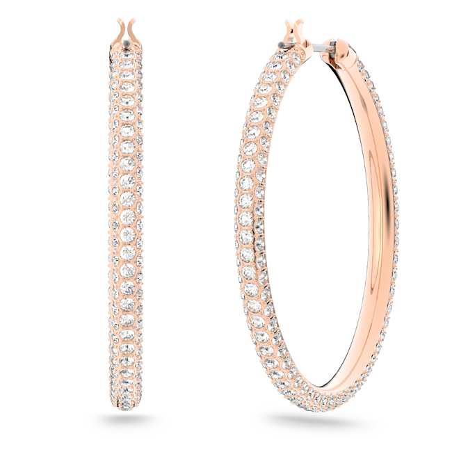 Stone Pierced Hooped Earrings in Silk Crystal and Rose Gold Plate - Image 3