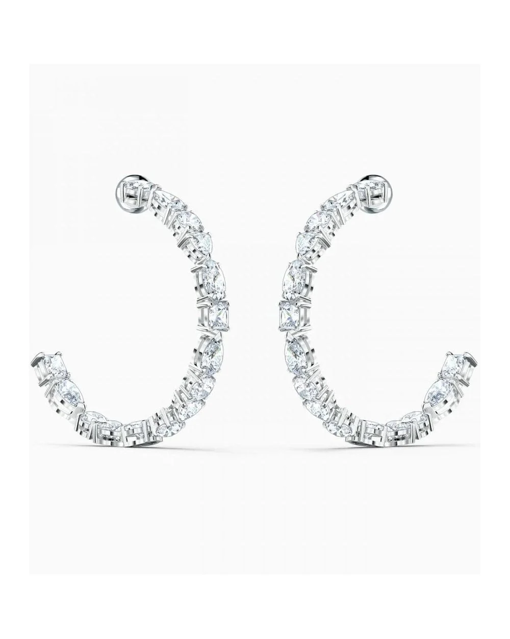 Tennis Deluxe Mixed Hoop Pierced Earrings, White, Rhodium Plated