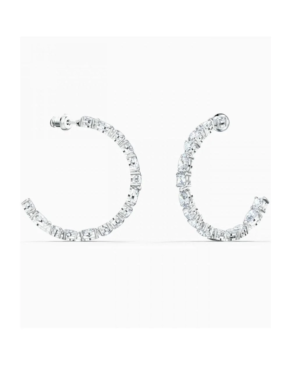 Tennis Deluxe Mixed Hoop Pierced Earrings, White, Rhodium Plated - Image 2