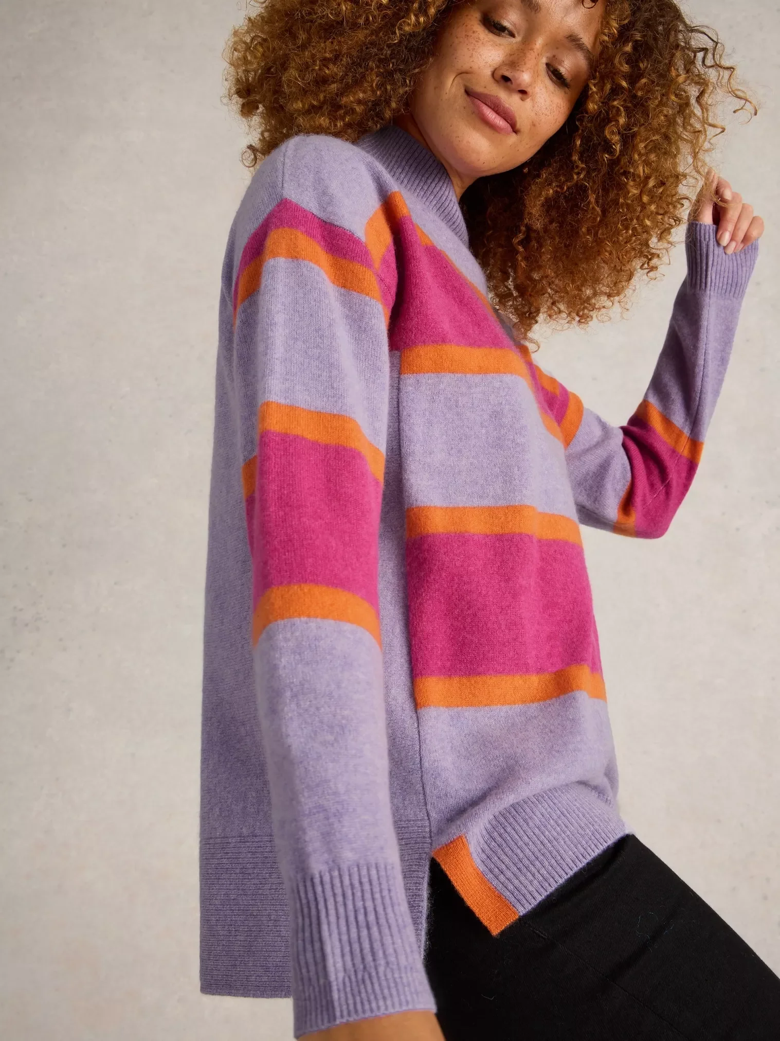 Holly High Neck Striped Cashmere Jumper - Image 2