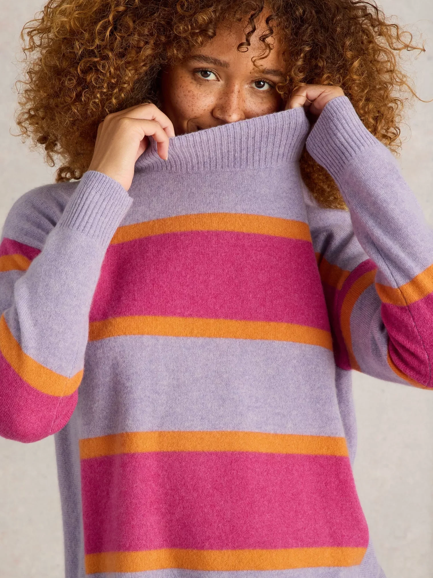 Holly High Neck Striped Cashmere Jumper - Image 3