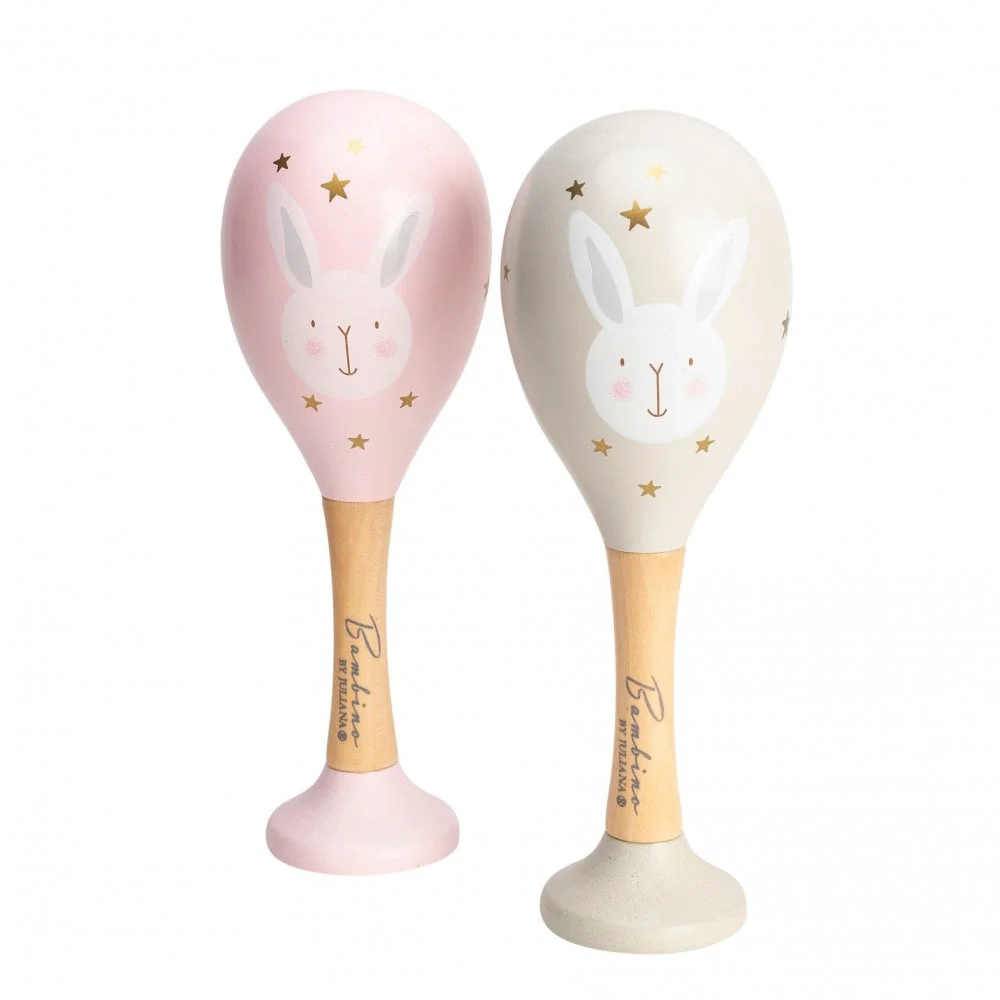 Bambino Set of Wooden Maracas - Pink & Grey - Image 2