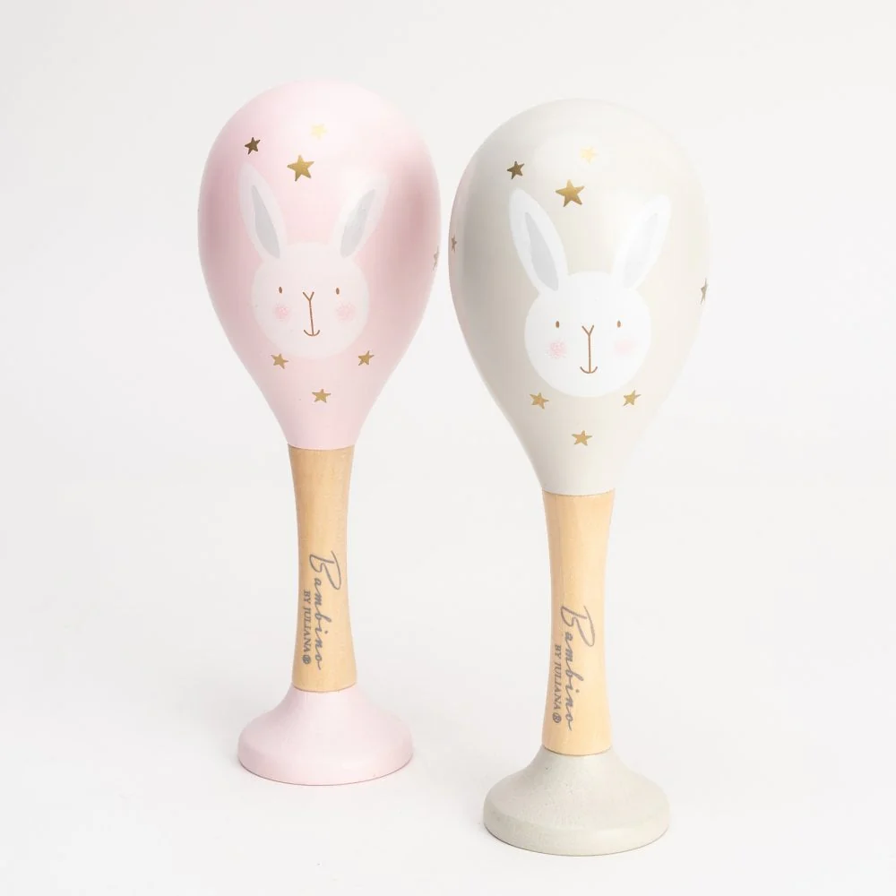 Bambino Set of Wooden Maracas - Pink & Grey - Image 3