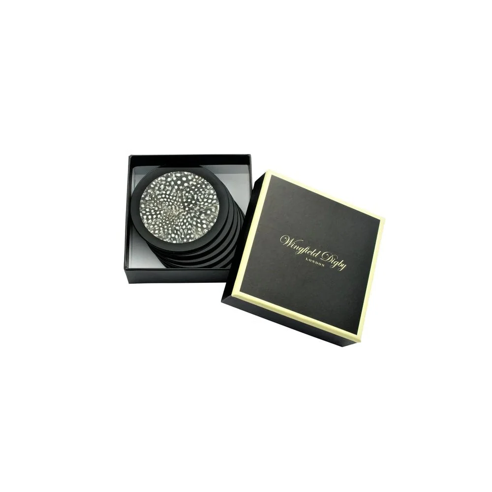 6 x Guinea Fowl Feather & Glass Coasters